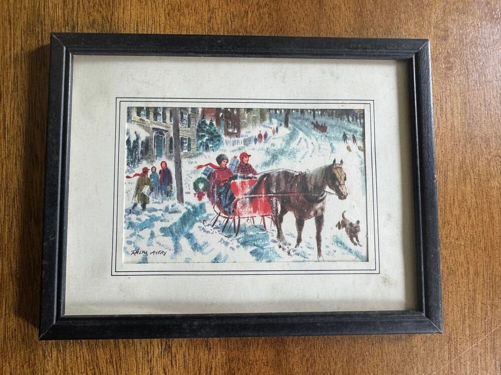 Vintage Ralph Avery Winter Sleigh Ride Framed Print Horse Snow Christmas Art